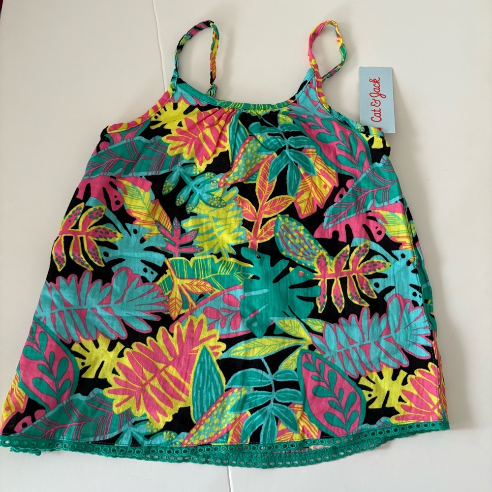 NWT Cat & Jack Black Tropical Print Tank Top L (10/12)